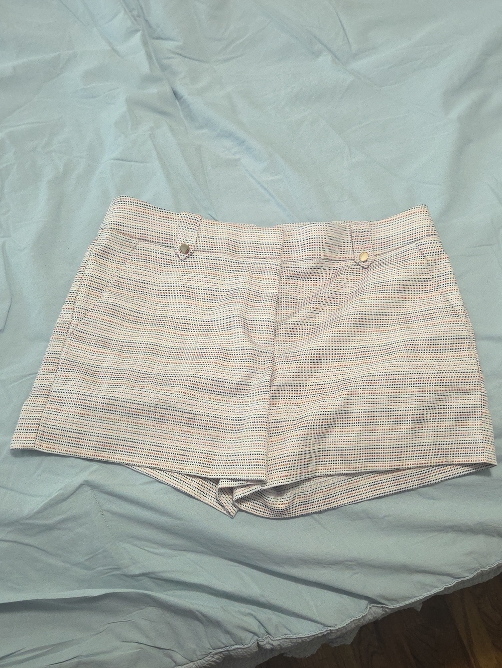 LOFT  Shorts in White with Navy, Gold, Orange Micro-Stripe W/Gold Buttons